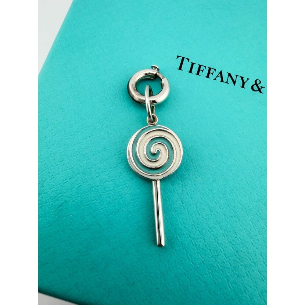 Retired Tiffany & Co. Blue & White Enamel Lollipop Charm & Clasping Link RARE